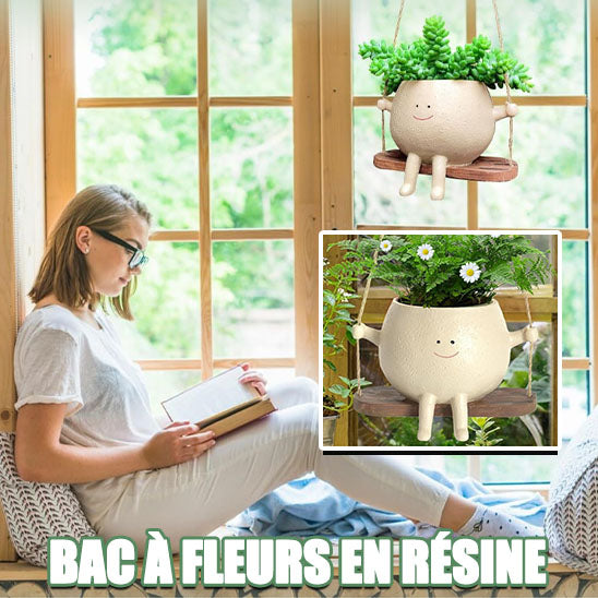 Pot de fleur en résine avec visage souriant mignon